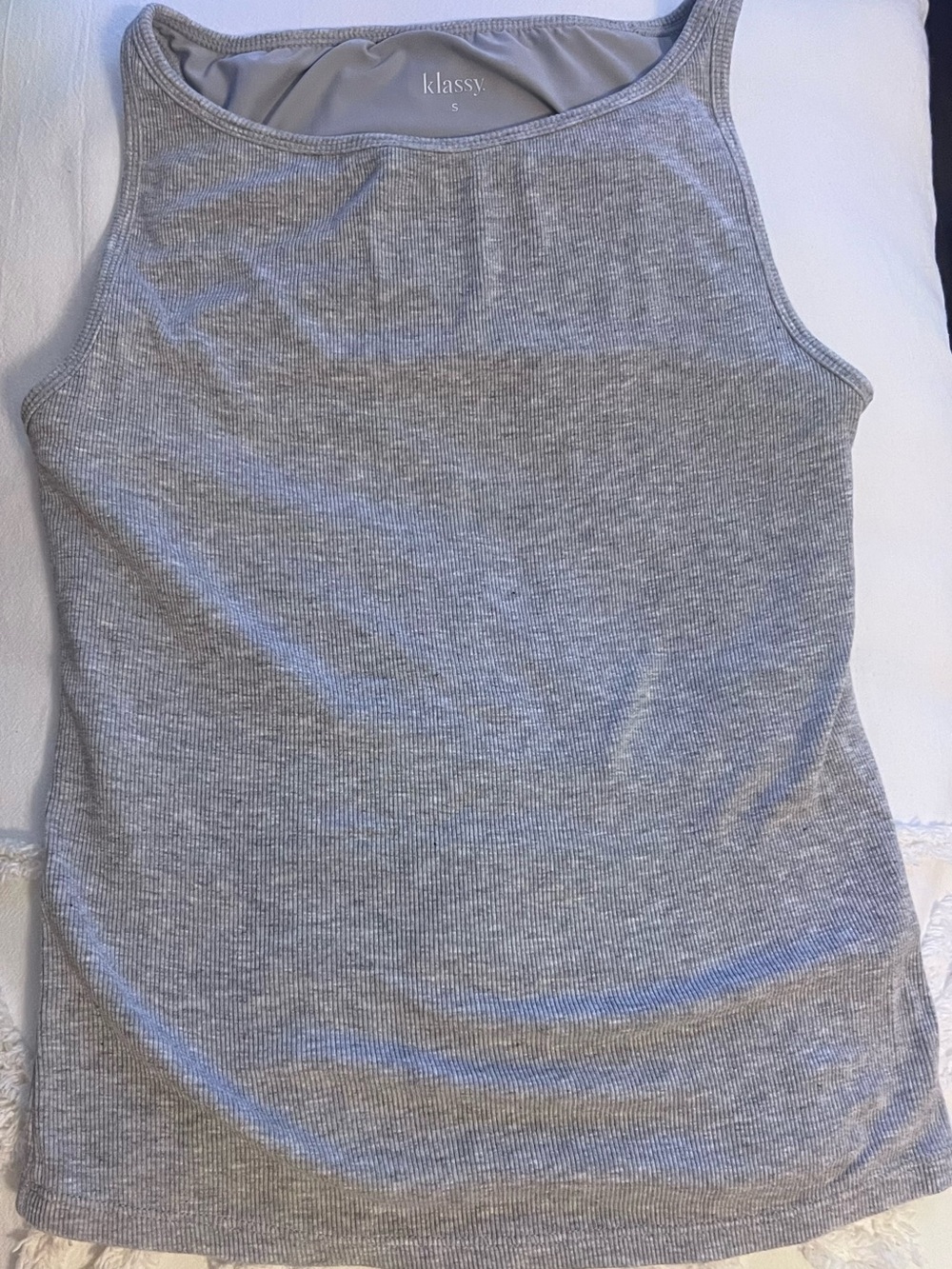 Klassy Network Ribbed Tank Top - Light Gray